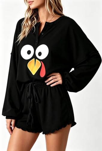 Image of Roshop Halloween Pajama Women's Pumpkin Top & Shorts Loungewear Set