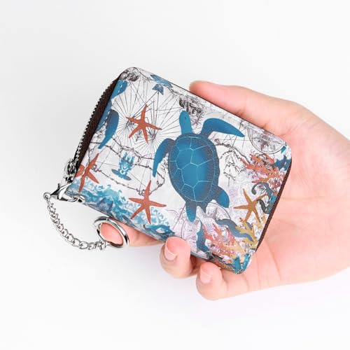 Image of Mayski Credit Card Holder, Zipper Credit Card Wallet for Women, Small Accordion Card Cases Holder, KeyChain Wallet, Business Card Holder, Sea Turtle