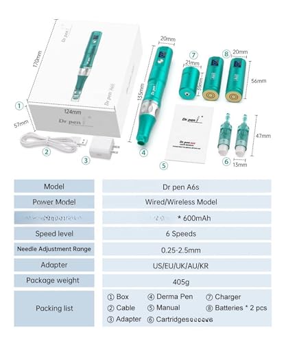 Image of Dr. Pen Ultima A6S (maximum needle length 0.25mm) Professional Wireless Skincare Kit for Face and Body including 30 Cartridges - 10 x 16 Pin, 10 x 36 Pin, 10 x Nano pins