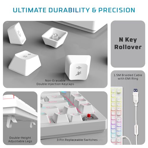 Image of EvoFox Katana X2 TKL Mechanical Gaming Keyboard | 3‑Pin Replaceable Silent Red Switches, Dynamic Backlighting, All Keys Anti‑Ghosting, Volume Knob, Copilot, Xbox Gamebar, Screenshot & More (White)