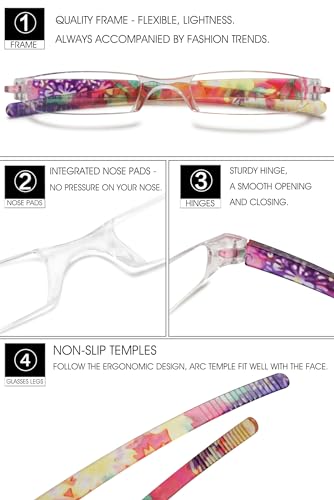 VEVESMUNDO Rimless Reading Glasses Women Retro Designer Readers with Floral Case (1 pcs Matt Red Grid, +2.0) - Image 4