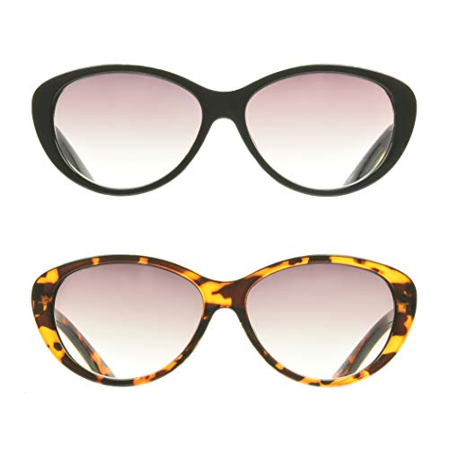 proSPORT Reader Sunglasses +2.00 Black and Tortoise Combo NOT BIFOCAL Cat Eye Frame Full Reading Smoke Lens for Women