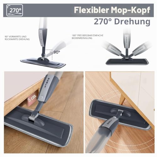 Mopps für die Bodenreinigung,Bodenwischer mit Sprühfunktion mit 6 Waschbaren Mikrofaserbezug...