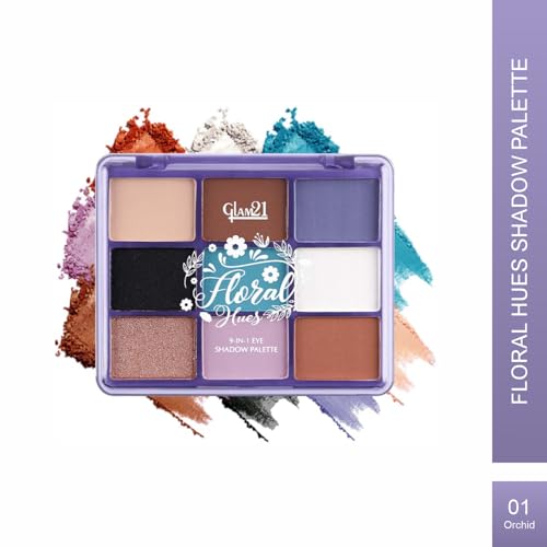 Image of Glam21 Floral Hues 9 In 1 Eyeshadow Palette | Highly Pigmented | Easy To Carry | Super-Blendable | Mix of Matte and Shimmers Smudge-Proof (7.2 gm) | 01- Orchid