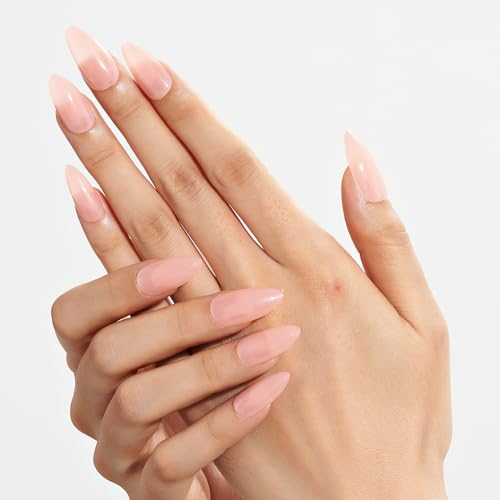 GLAMERMAID Coral Pink Press on Nails Medium Almond, Neutral Nude Jelly Gel Glue on Nail, Pure Light Baby Pink Short Stiletto Reusable Fake Nails, 30 Pcs Acrylic Oval False Nails Manicure Kit for Women — view 4