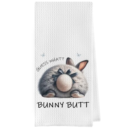 Geqtt Paños de cocina de conejo de Pascua, divertidos regalos de Pascua, paños de cocina decorativos de tejido gofre, paños de cocina de mano de conejito coqueto, regalos de Pascua (16 x 24 pulgadas)