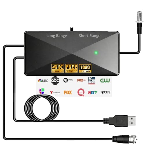 CSUXYD TV Antenna Amplifier Signal Booster, 25DB High Gain Powerful Antenna Booster for TV Antennas Indoor Outdoor, Clear Up Pixelated Amplifier, Adjustable Reception Range, USB Power (Black-S)