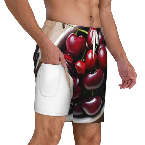 Fresh Cherry Men's Soft Double Swim Shorts, Lounge Swiming Shorts Pants Breathable Summer3