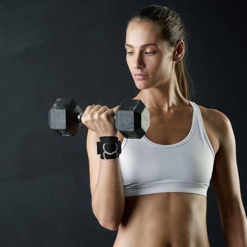 2 stuks polsbanden voor gewichtheffen, met D-ringen, fitnessbanden voor training en krachttraining, met sporthoofdband, kabelmachine, bodybuildinggriemen - Afbeelding 5