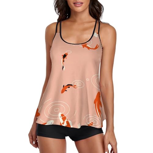 Maillot de bain tankini rouge orange femme avec short de garcon pour plage