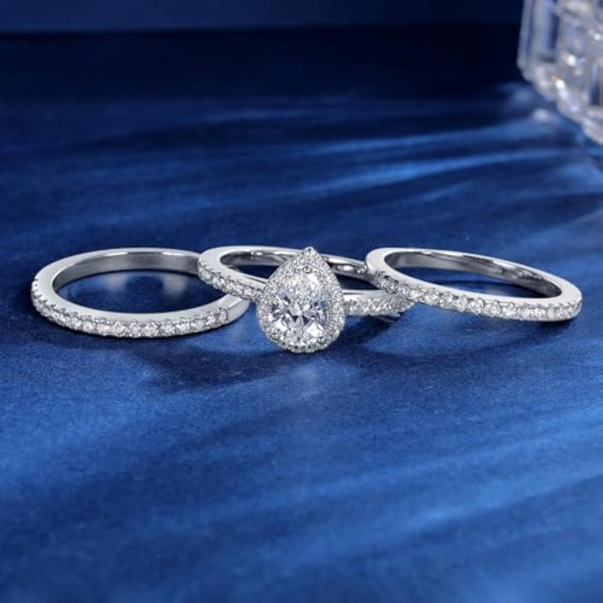 Women's 18K White Gold Plated 3 in 1 Cubic Zirconia Engagement Ring Set