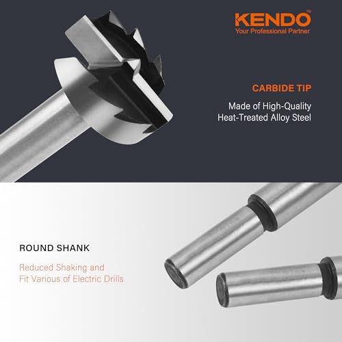 Kendo FDB-8PCS 8 Piece Forstner Bit Set, Made Of Alloy Steel, Forstner Bits For Woodworking, Auger Opener Round Shank Drilling Cutting Tool thumb #3