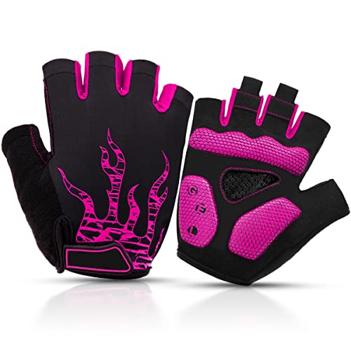 BTNEEU Gants Cyclisme Demi-Doigts Gants Velo Gel Anti-Choc Anti-Dérapage, Respirant Gant Demi Doigt Mitaines Velo Homme, Gants VTT Gel Été de Fitness Sport Escalade pour Homme et Femme (Rose, M)