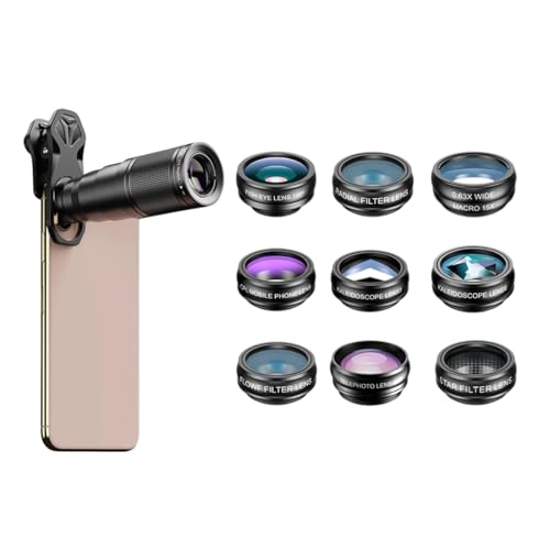 GXGM 10-in-1 Teleobjektiv für Smartphone, Handy Objektiv, 22X Handy Teleobjektiv,Mit HD Makro Objektiv Handy,Wide, Fisheye Lens,Universal Handy Kamera Objektiv,Für die Meisten Smartphones