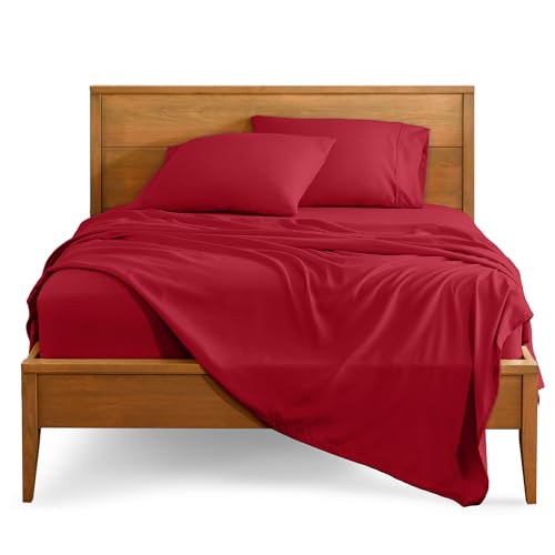 Bare Home King Sheet Set - Luxury 1800 Ultra-Soft Microfiber King Bed Sheets - Double Brushed - Deep Pockets - Easy Fit - 4 Piece Set - Bedding Sheets & Pillowcases (King, Red)