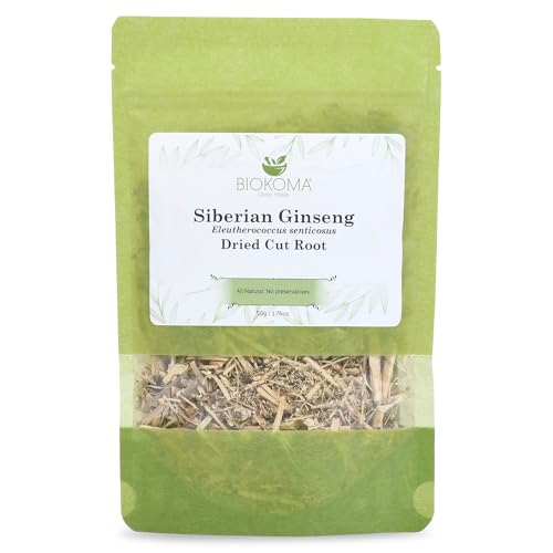 Biokoma Pure and Natural Siberian Ginseng Dried Cut Root 50g (1.76oz) in Resealable Moisture Proof