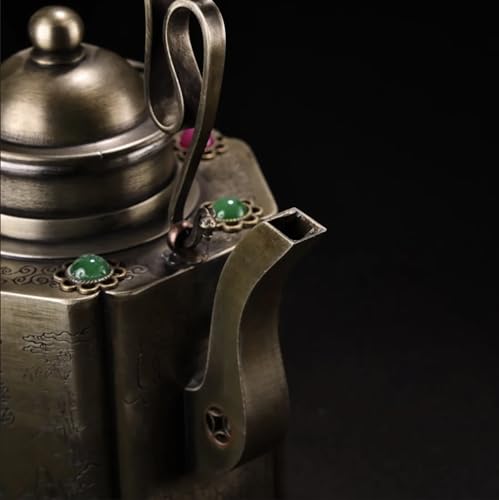 Elegant Vintage Chinese Teapot with White Copper Inlay and Gemstone Handle - Image 7