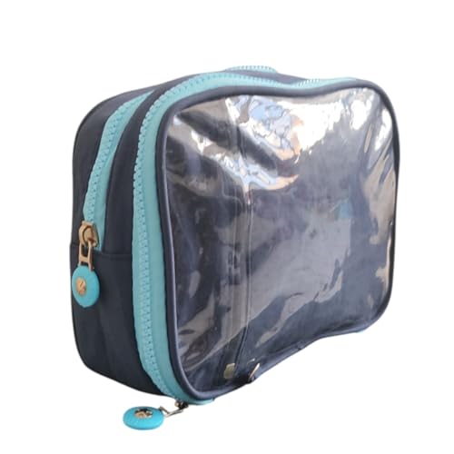 Estojo Organizador Transparente com Divisórias, Zíper Duplo Resistente, Grande Capacidade, Ideal para Escola, Maquiagem e Viagem (Azul e Verde)