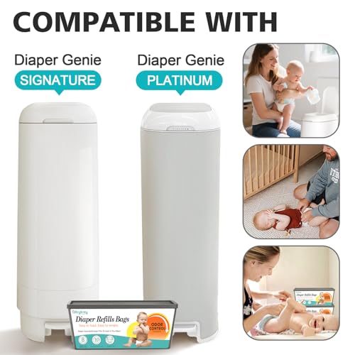 Image of Diaper Pail Refill Bags Compatible with Diaper Genie Easy Roll Signature & Platinum Pails,4-Pack (120 Bags) Hold up to 5640 Newborn Diapers Extra Thickness Powerful Odor Control Easy to Use