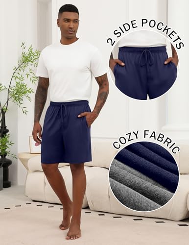 Image of Ekouaer Men's Pajama Shorts Soft Sleepwear Bottoms Elastic Waistband Loungewear Breathable Men Shorts with Pockets