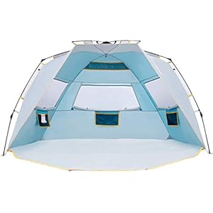 Wolfwise Tente de Plage 4-5 Personnes Pop-Up UPF 50+, Abri Soleil Instantané Portable, Canopée avec Porche étendu à Fermeture éclair, Bleu