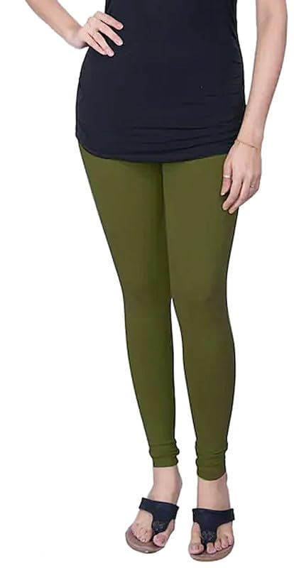 Free Size Stretchable Full Length Cotton Churidar Leggings for Womens15 Olive-image-27