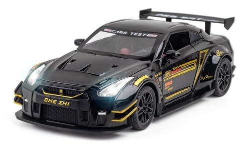 Image of Exclusive Alloy Metal Pull Back Die-Cast Car Diecast Metal Pullback Toy Car with Openable 6 Doors,Light Music Boys Gifts Toys (1:24 Nissan GTR - Black Color)