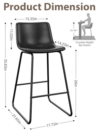 Image of 26in Bar Stools Counter Height Chairs Set of 2 Metal Legs (Black)