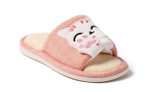 Cliont Women's Cute Cat Soft Indoor Slippers Open Toe Cotton Slip on Home Shoes House Couple Slippers4