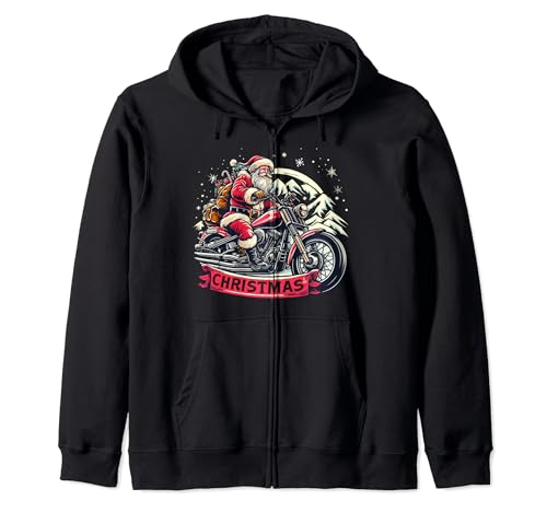 Biker Santa Motorcycle Fan Merry Christmas Xmas Biking Men Felpa con Cappuccio