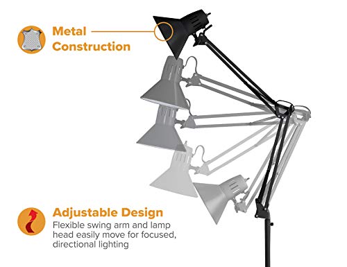 Bostitch Office Vlf100F Swing Arm Metal Floor Lamp, 72" Tall With Multi-Joint Adjustment, Includes Replaceable Led Bulb (Vlf), Black #TOP2