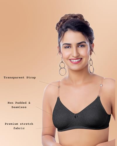 Image of Brida Monica Women's Wide Strap Bra - Soft Hosiery Cotton, Non-Padded, Wireless, Seamless Full Coverage T-Shirt Bra