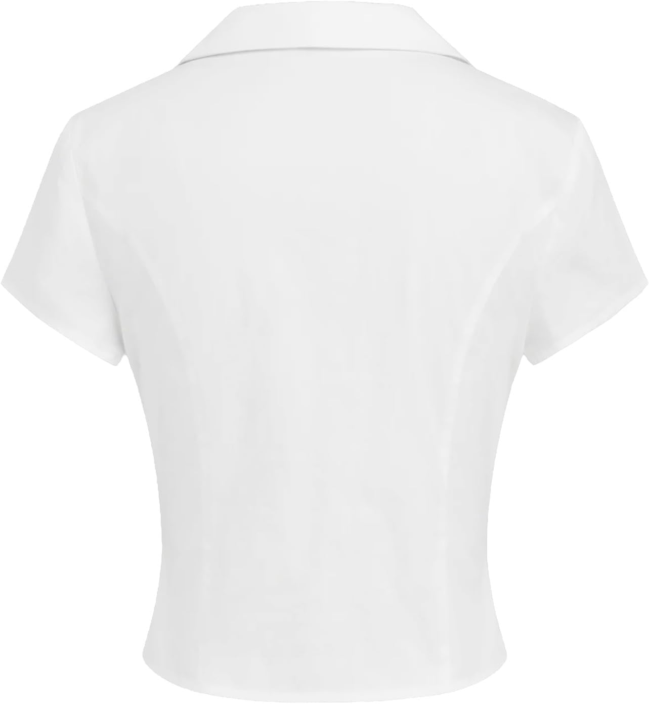 Women's Short Sleeve Button Down Shirt Casual Polo V-Neck Ruched Blouse Work Top, Stylish Office & Casual Shirt - Image 6