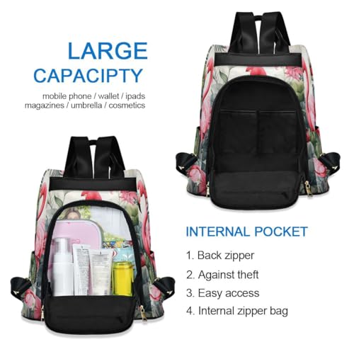 Image of ALAZA Flamingo and Leaves Trips Hiking Camping Rucksack Pack for Women