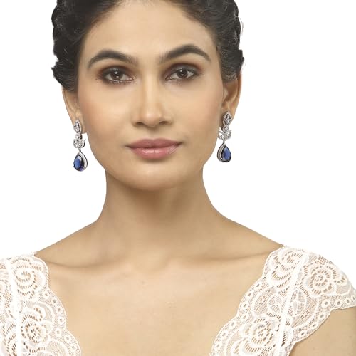 Rhodium-Plated American Diamond Drop Earrings