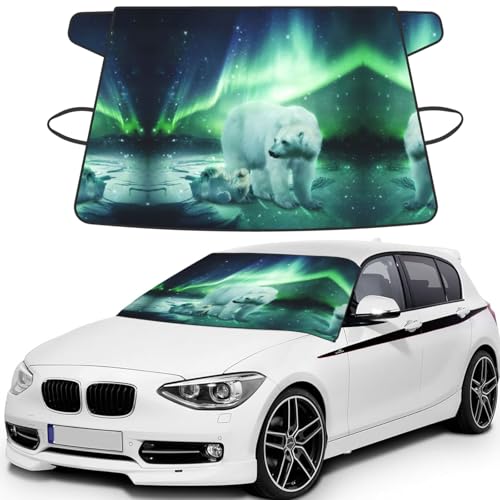 Housse de pare-brise Northern Lights avec motif ours polaire pour protection de voiture