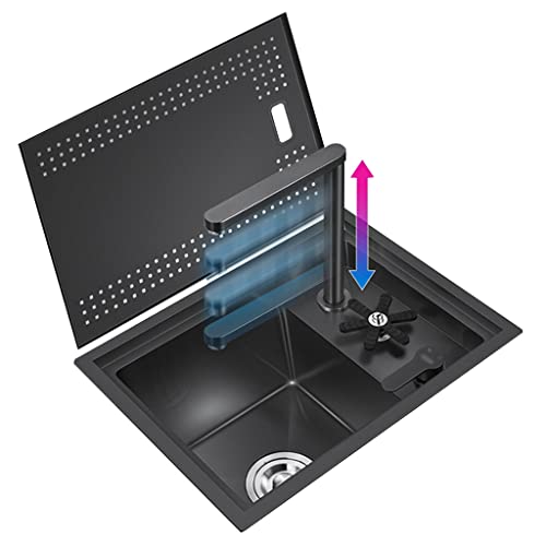 Lavavajillas Individual Negro Oculto en Cocina Mini en Bar Doméstico/Comercial con Lavavasos Elevable Grifo Ahorra Espacio, Pequeño/Negro/45 * 35 * 23 cm