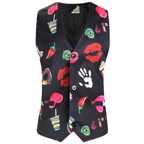QJDFLL Saint Valentin Hommes Saint Valentin Amour Impression Dîner Date Costume Gilet Débardeur Cadeau(Le Noir,4XL)