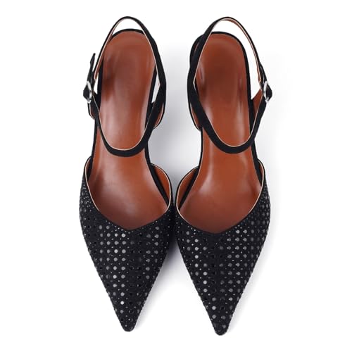 Image of CORNMOOD Stiletto Slingback Heels Pumps for Women | Glossy Patent Leather Kitten heel, Chic Dress Shoes for Modern Women, Ideal Wedding Evening Party and Work Office Outfit