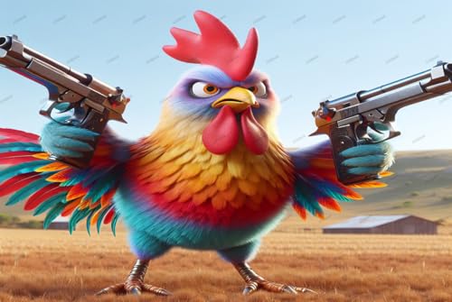 Puzzles for Adults 500 Pieces Fearless Chicken with Dual Pistols Wooden Jigsaw Puzzle Challenging Fun Puzzles Game DIY Toys School Supplies Kids Family Friend Gift Finished Size is 20.47x14.96 in