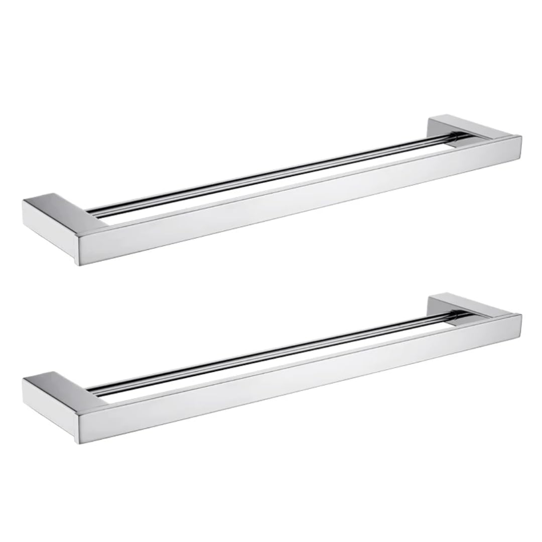 Porte-serviettes double en acier inoxydable chromé pour salle de bain x2