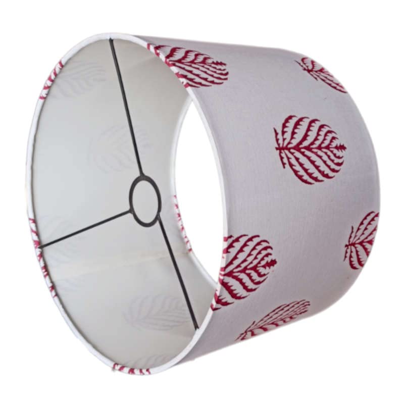 lamp shade with traditional leaf pattern printed on white royal semi raw silk fabric for a classical look for your space (in 6 different sizes) (10 in dia x 8 in ht)-image-4