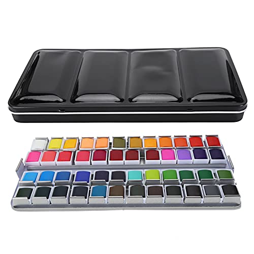 Kit de pintura de acuarela, juego de pigmentos de acuarela de colores brillantes portátiles, pinturas sólidas no sólidas con caja de hierro, colores fáciles de mezclar para (48 colores color normal