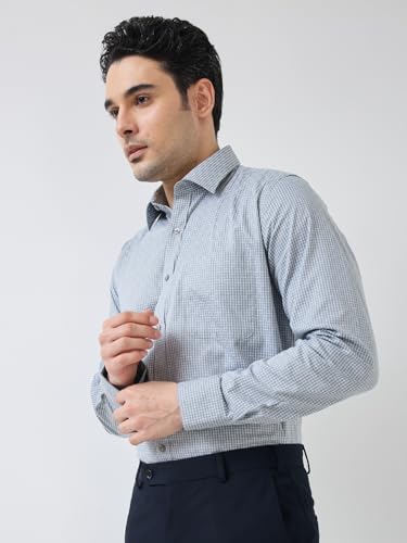 Image of Raymond Men Regular Fit Structure Pattern Pure Cotton Semi Cutaway Collar Full Sleeve Formal Shirt