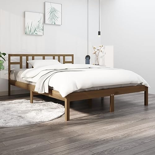TALCUS Juego de muebles – Somier de madera maciza marrón miel 120×200 cm