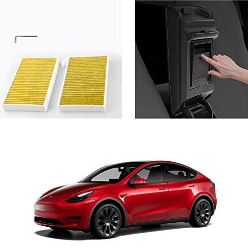 BASENOR Tesla Model Y Model 3 Replacement Cabin Air Filter and Armrest Hidden Storage Box
