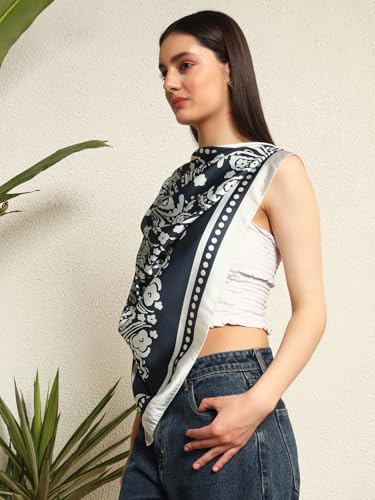 Image of Ravaiyaa - Attitude is everything Women Silk Digital Print Large Square Scarf Breathable Lightweight Neckerchief Printed Headscarf 40 inch x 40 inch Inch
