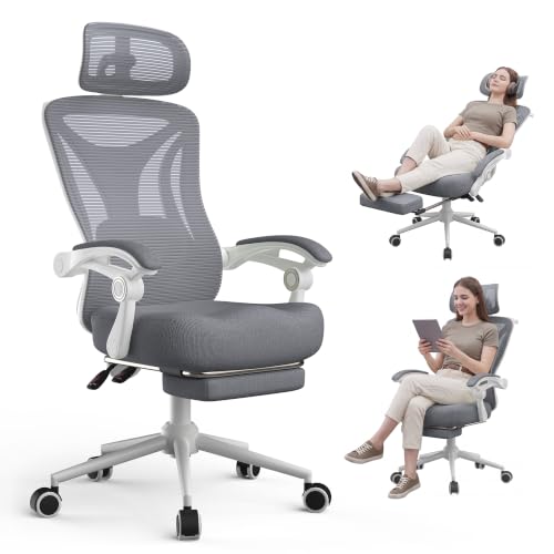Image of CYKOV Ergonomic Office Chair with Footrest - Adjustable Lumbar Support & Headrest, 90-135 Reclining Mesh Back Computer Chair - Home Office /Gaming, 350lbs Capacity