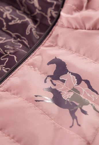 Kerrits Kids Round Up Reversible Quilted Equestrian Jacket – Warm Kids Horse Riding Coat for Winter, Fun Horse Print Design3
