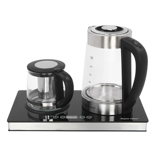 POTYYH Bollitore elettrico, 1800 W, teiera in vetro da 2,5 l + 1 l, con display LCD, protezione contro l'essiccazione, funzione di mantenimento al caldo, macchina da tè per uffici, hotel e casa